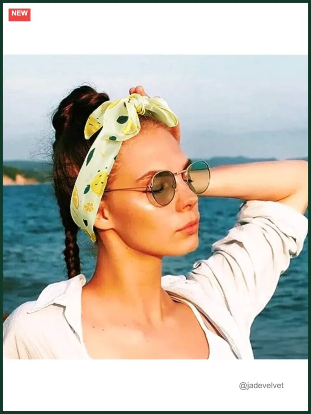 Reversible Skinny Scarf Summer Lemon Print Hair Scarf Neck Ribbon